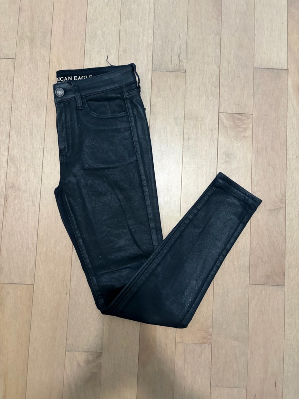 American Eagle Outfitters Women's Black Skinny Coated Jeans